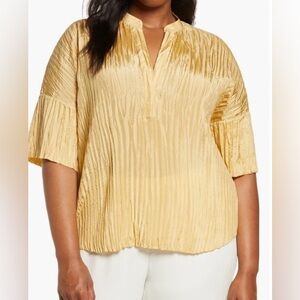 Vince 100% Silk Crushed Blouse Popover Boxy  Sz 1X Gold Minimalist Contemporary